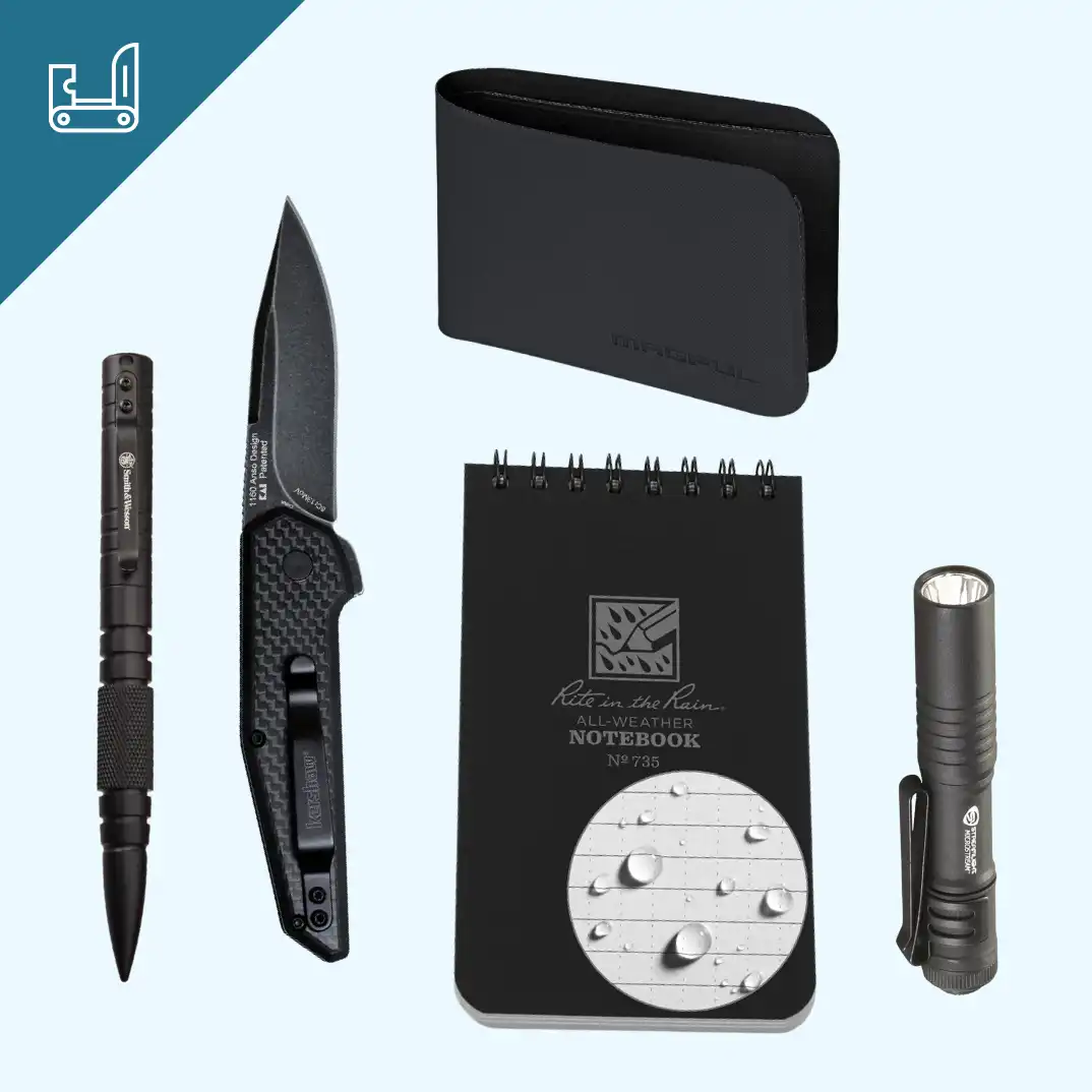 A collage of everyday carry products